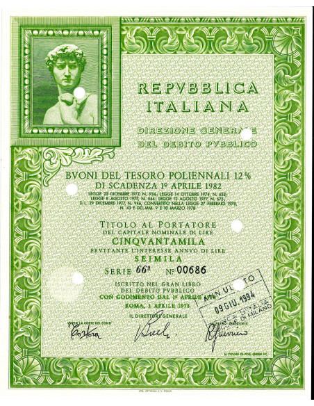 1978 - BTP POLIENNALI SERIE 15ESIMA - 50000 LIRE ROMA