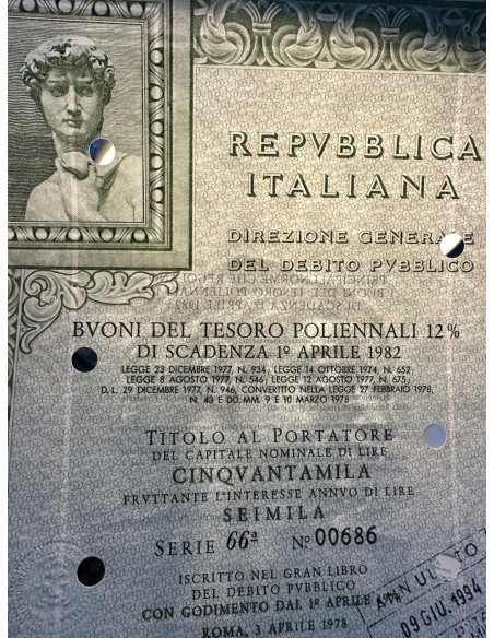 1978 - BTP POLIENNALI SERIE 15ESIMA - 50000 LIRE ROMA
