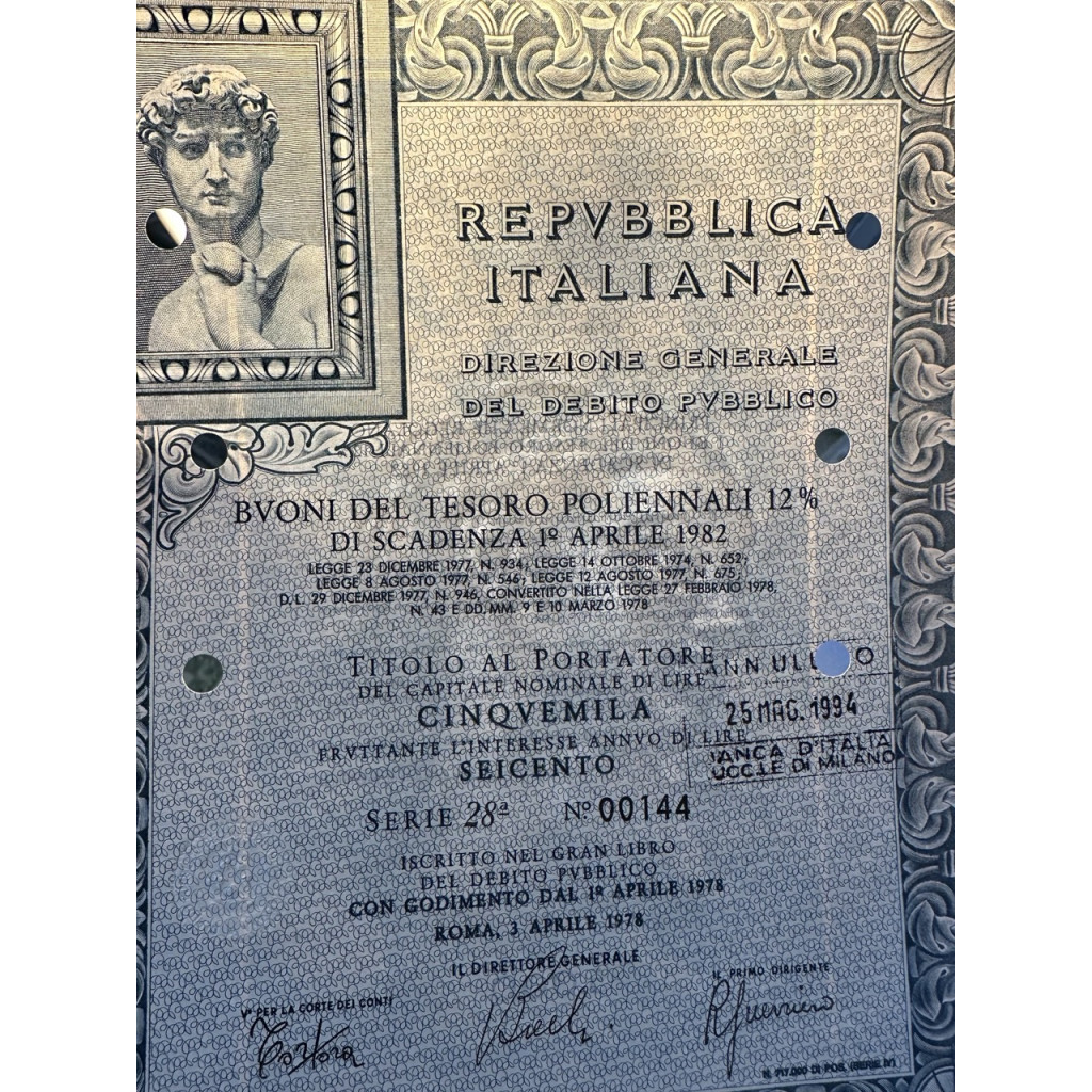 1978 - BTP POLIENNALI SERIE 28 LIRE 5000 - ROMA...