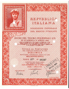 1978 - BTP POLIENNALI SERIE 117 LIRE 10000 - ROMA (David...