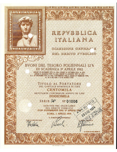1978 - BTP POLIENNALI SERIE 54 LIRE 100000 - ROMA (David...