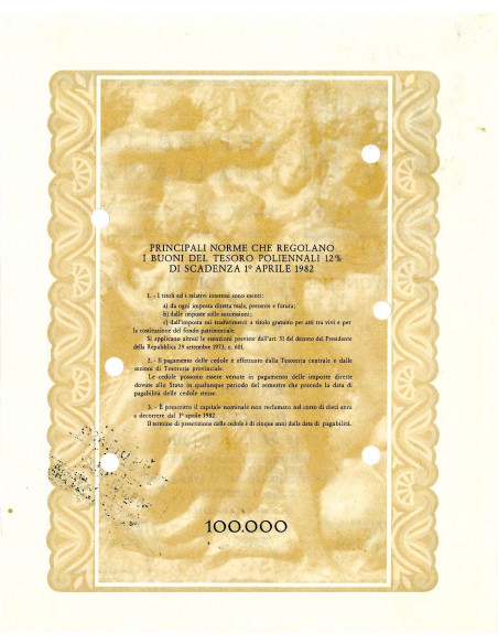 1978 - BTP POLIENNALI SERIE 54 LIRE 100000 - ROMA (David di Michelangelo Buonarroti)