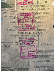 BTP POLIENNALI SERIE 0024 LIRE 10 MILIONI ROMA 1990 2