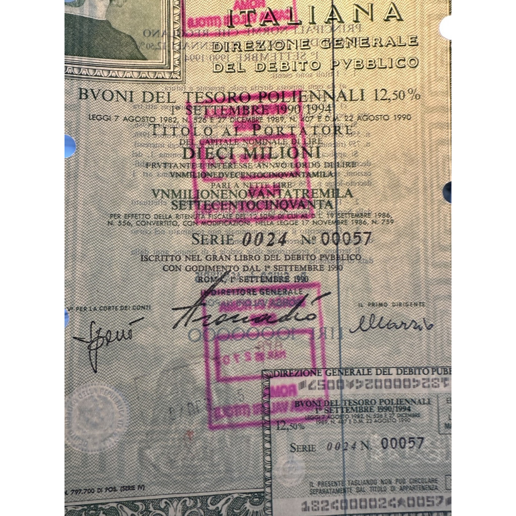 1990 - BTP POLIENNALI SERIE 0024 LIRE 10...