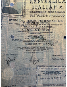 BTP POLIENNALI SERIE 0018 LIRE 100 MILIONI ROMA 1991 2