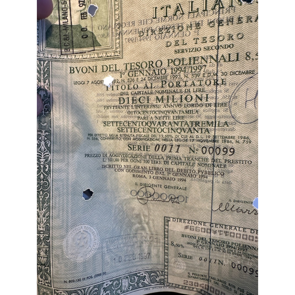 1994 - BTP NOVENNALI - 10000 LIRE ROMA...