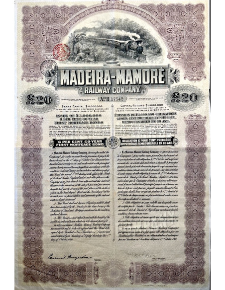 1910 - MADEIRA - MAMORE' RAILWAY COMPANY £ 20
