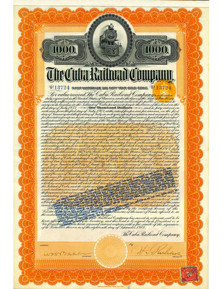 1902 - THE CUBA RAILROAD COMPANY - $1.000 BOND 5%