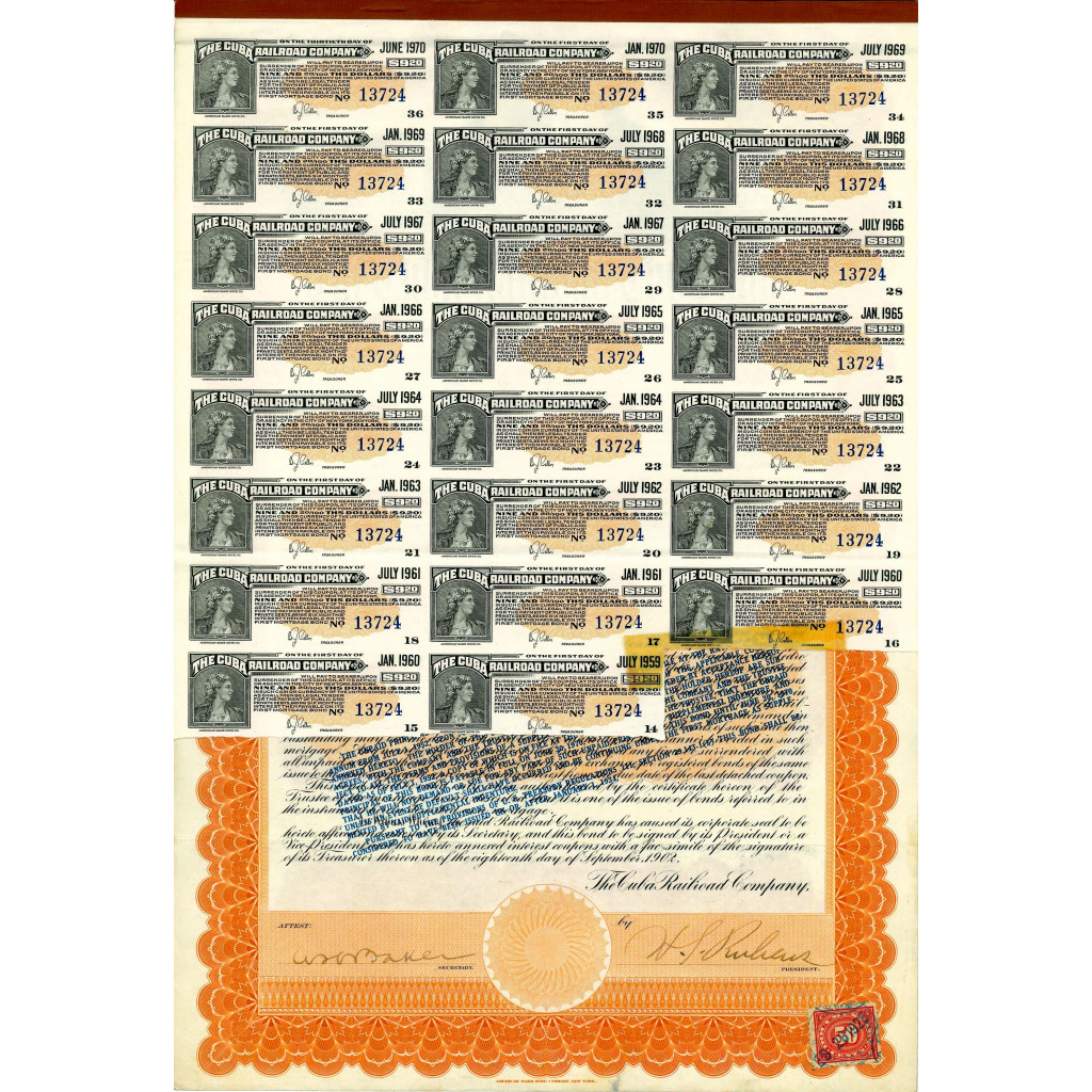 1902 - THE CUBA RAILROAD COMPANY - $1.000 BOND 5%