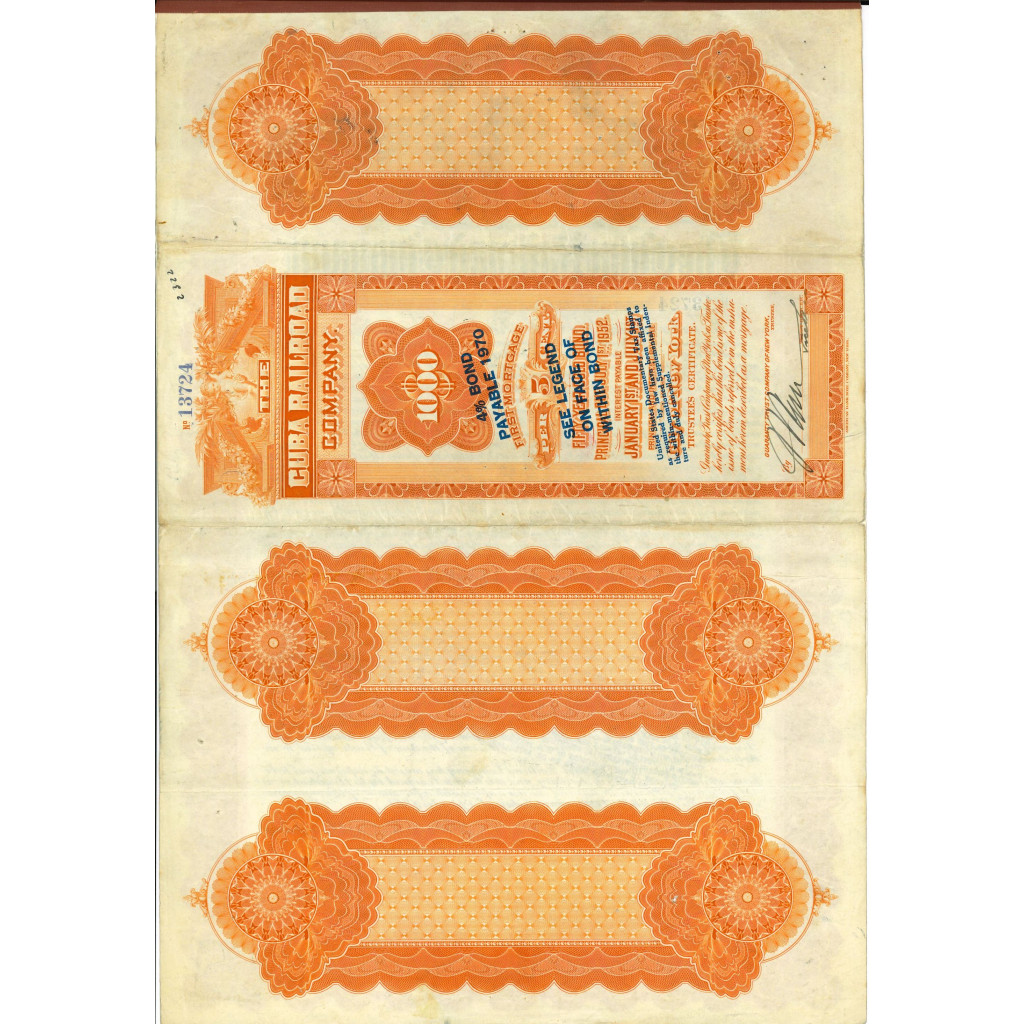 1902 - THE CUBA RAILROAD COMPANY - $1.000 BOND 5%