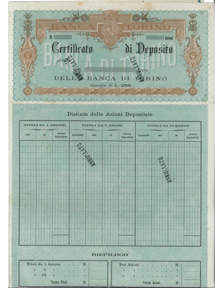 BANCA DI TORINO - AZIONI LIBERATE DI LIRE 250