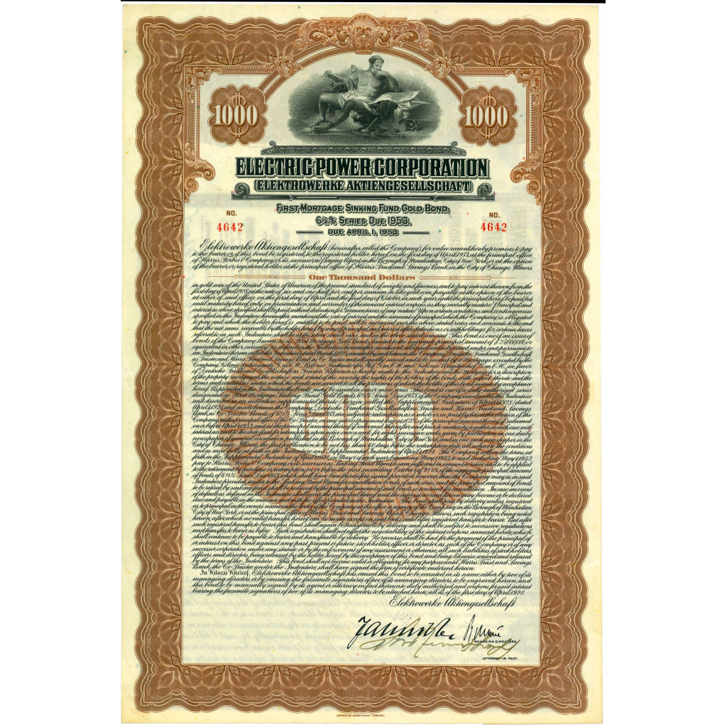 1928 - ELECTRIC POWER CORPORATION BOND $ 1.000