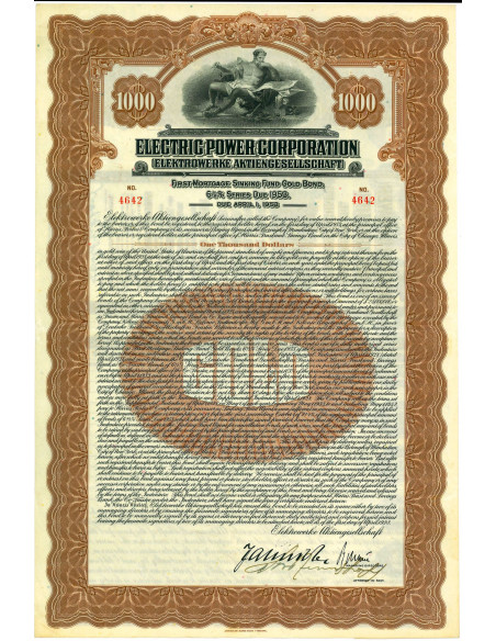 1928 - ELECTRIC POWER CORPORATION BOND $ 1.000