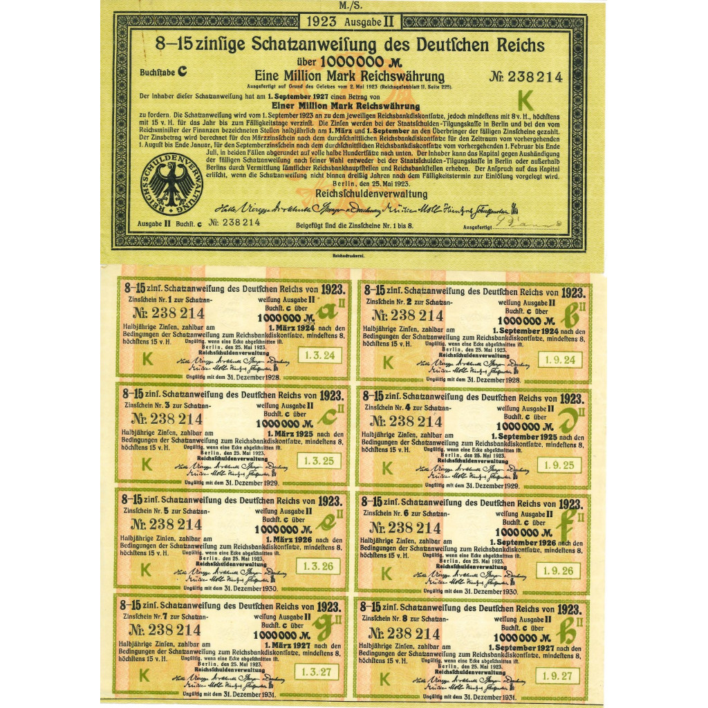 1923 - GERMAN SCHATZANWEISUNG DES DEUTSCHEN REICHS