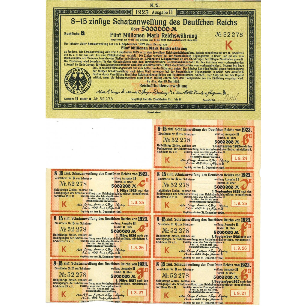 1923 - GERMAN SCHATZANWEISUNG DES DEUTSCHEN...