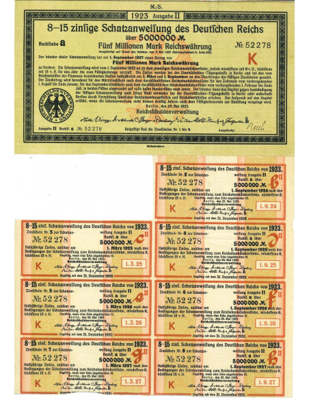 1923 - GERMAN SCHATZANWEISUNG DES DEUTSCHEN REICHS 5,000,000 RM 8-15%