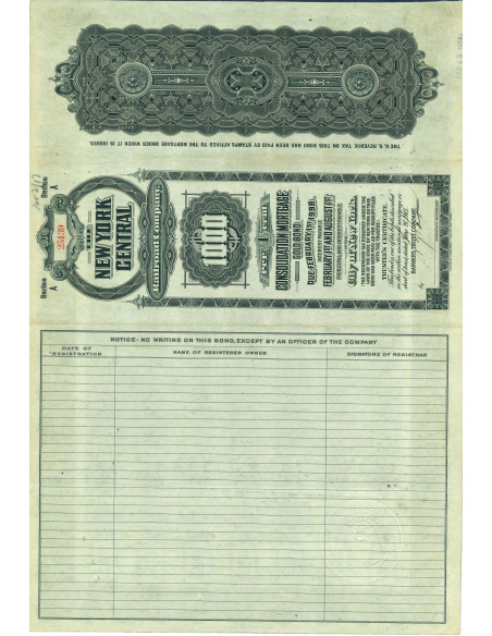 1913 - THE NEW YORK CENTRAL RAILROAD COMPANY BOND $ 1.000