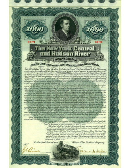 1897 - THE NEW YORK CENTRAL AND HUDSON RIVER RAILROAD BOND $ 1.000 Firma C. Depew