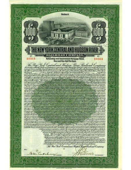 1930 - THE NEW YORK CENTRAL AND HUDSON RIVER RAILROAD COMP. 1000 DOLLARI