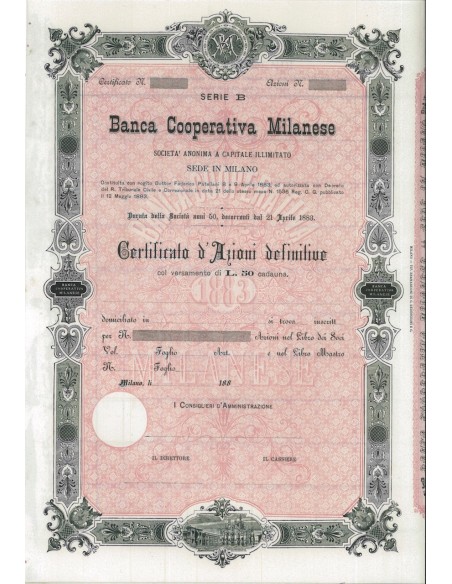 BANCA COOPERATIVA MILANESE - AZIONI MILANO 1883
