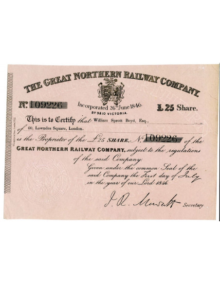 1846 - THE GREAT NORTHERN RAILWAY COMPANY £25 SHARE