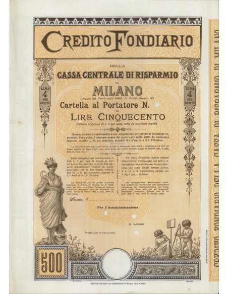 CREDITO FONDIARIO DELLA CASSA CENTR. DI RISP. - CARTELLA - MILANO 1885