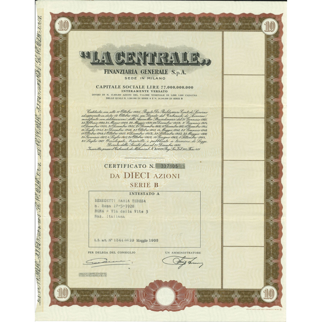 1968 - LA CENTRALE - FINANZIAMENTO IMPRESE...
