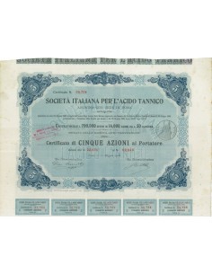SOC. ITALIANA PER L'ACIDO TANNICO 5 AZIONI ROMA 1906