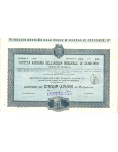 1913 - ACQUA MINERALE DI SANGEMINI - 5 AZIONI ROMA