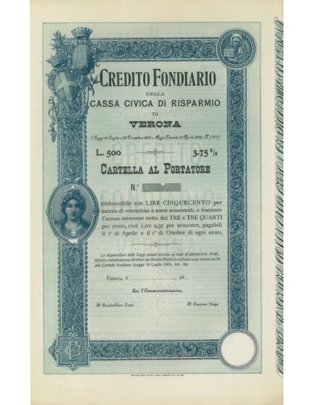 CREDITO FOND. DELLA CASSA CIVICA DI RISP. - CARTELLA 3,75% VERONA 1905