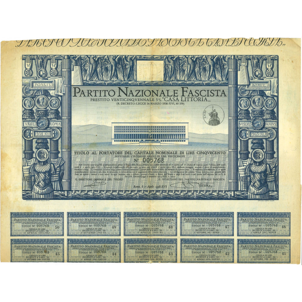 1938 - PARTITO NAZIONALE FASCISTA - TITOLO DA...