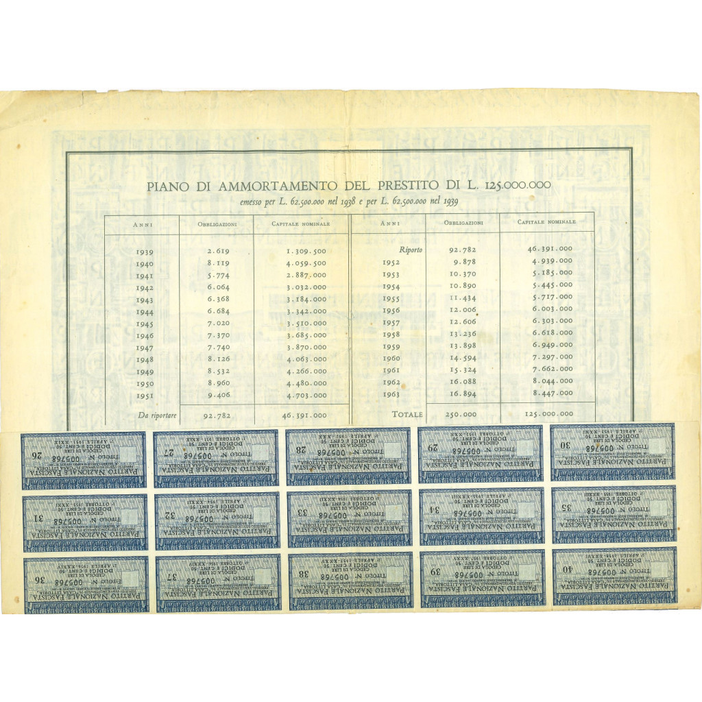 1938 - PARTITO NAZIONALE FASCISTA - TITOLO DA...