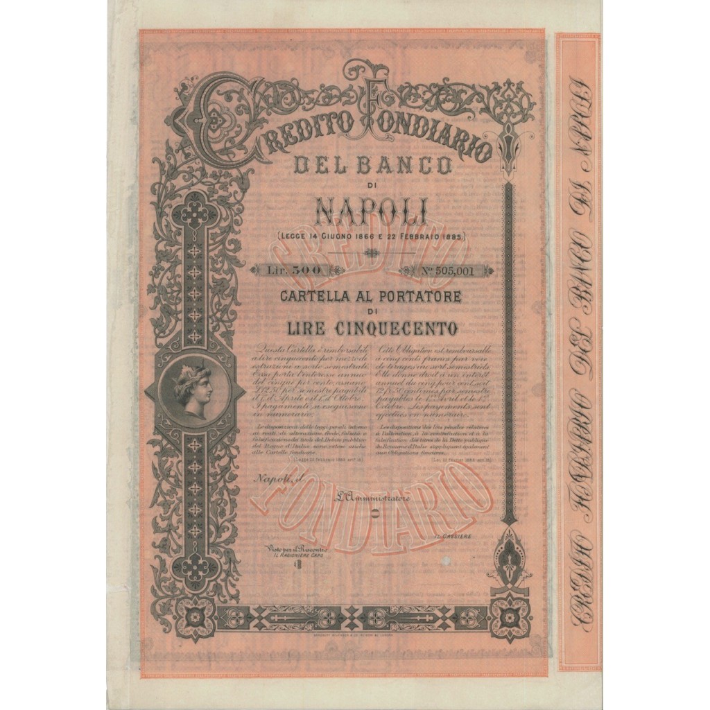 CREDITO FONDIARIO DEL BANCO DI NAPOLI - 1 CARTELLA 1866