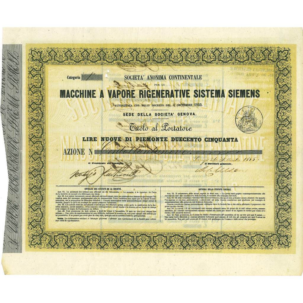 1855 - MACCHINE A VAPORE RIGENERATIVE SISTEMA...