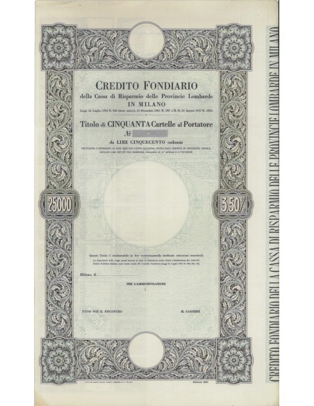CREDITO FOND. CASSA DI RISP. PROVINCIE LOMBARDE - 50 CARTELLE MILANO 1905