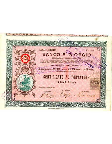 1906 - BANCO S. GIORGIO - 1 AZIONE dI LIRE 25 - CUGGIONO