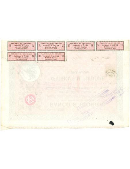 1906 - BANCO S. GIORGIO - 1 AZIONE dI LIRE 25 - CUGGIONO