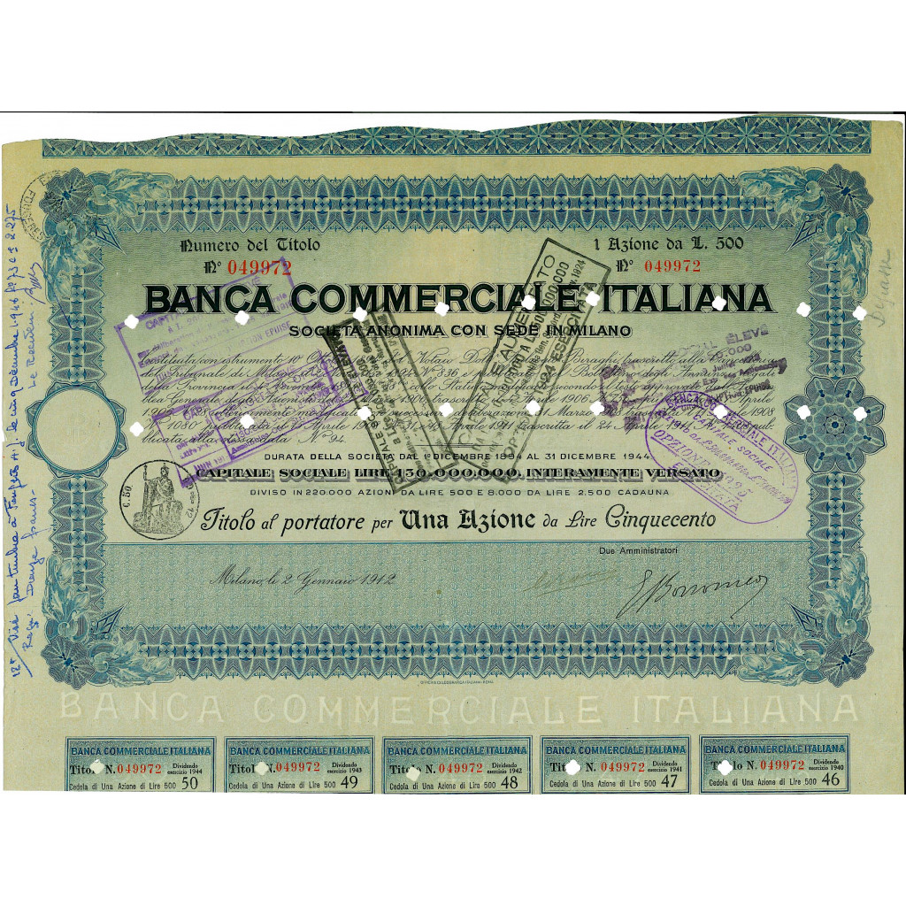 1912 - BANCA COMMERCIALE ITALIANA 1 AZIONE LIRE...