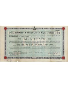 CERTIFICATO DI CREDITO PER IL REGNO D'ITALIA LIRE 100 - ROMA 1907