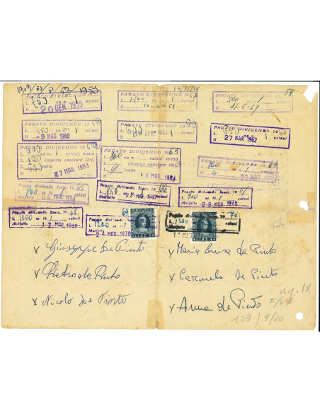 1929 - BANCA CATTOLICA COOPERATIVA DI CREDITO MOLFETTA BONO 1 AZIONE Lire 10