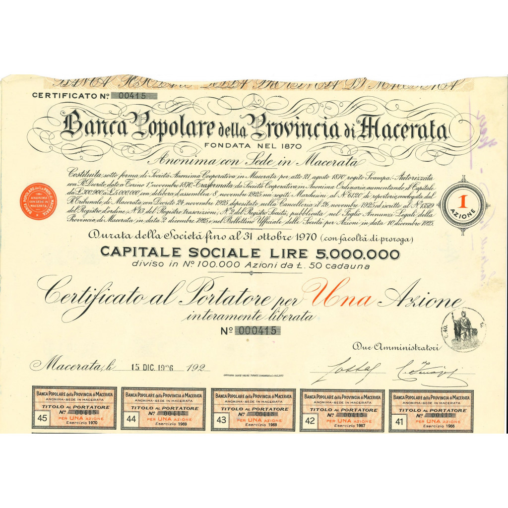 1922 - BANCA POPOLARE DELLA PROVINCIA DI...