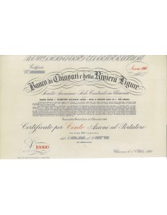 BANCO DI CHIAVARI E DELLA RIVIERA LIGURE 100 AZIONI - 1925