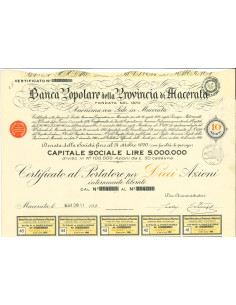 1922 - BANCA POPOLARE DELLA PROVINCIA DI MACERATA - 10...
