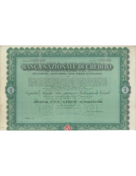 BANCA NAZIONALE DI CREDITO - UNA AZIONE MILANO 1925