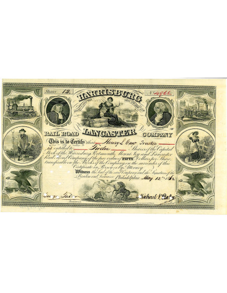 1862 - HARRISBURG, PORTSMOUTH, MOUNT JOY & LANCASTER RAILROAD COMPANY 12 AZIONI - PHILADELPHIA