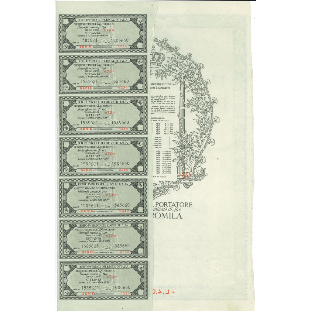 1934 - PRESTITO REDIMIBILE 3,50% - LIRE 4.000...