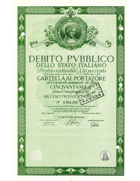1962 -  PRESTITO REDIMIBILE 3,50 -  LIRE 50.000 3,50 % (verde)