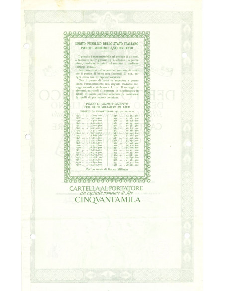 1962 -  PRESTITO REDIMIBILE 3,50 -  LIRE 50.000 3,50 % (verde)