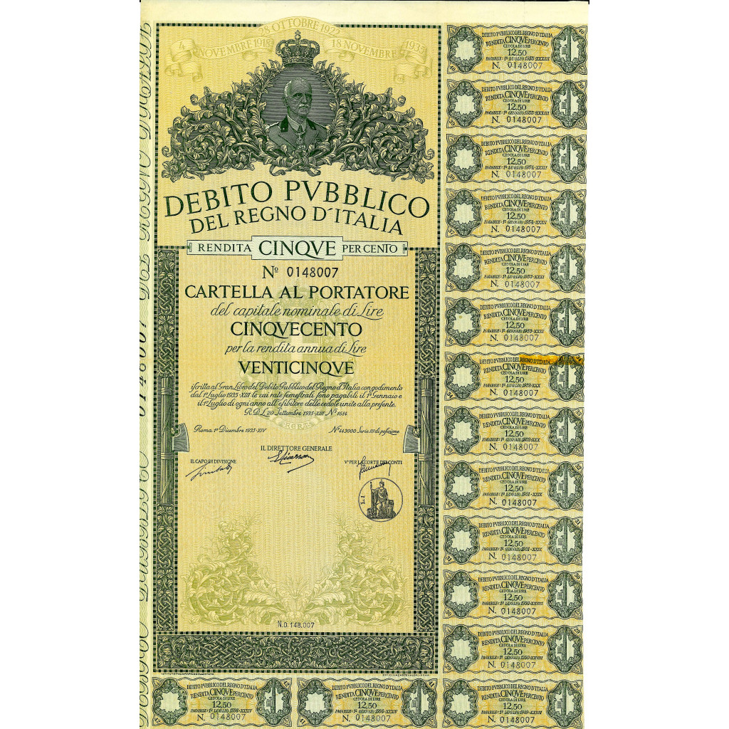 1935 - RENDITA 5% - CARTELLA 500 LIRE - ROMA...