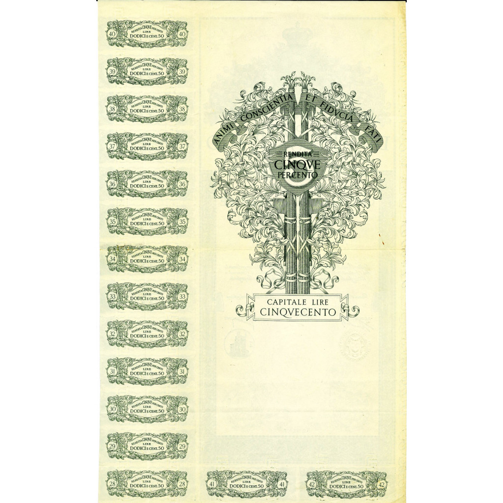 1935 - RENDITA 5% - CARTELLA 500 LIRE - ROMA...